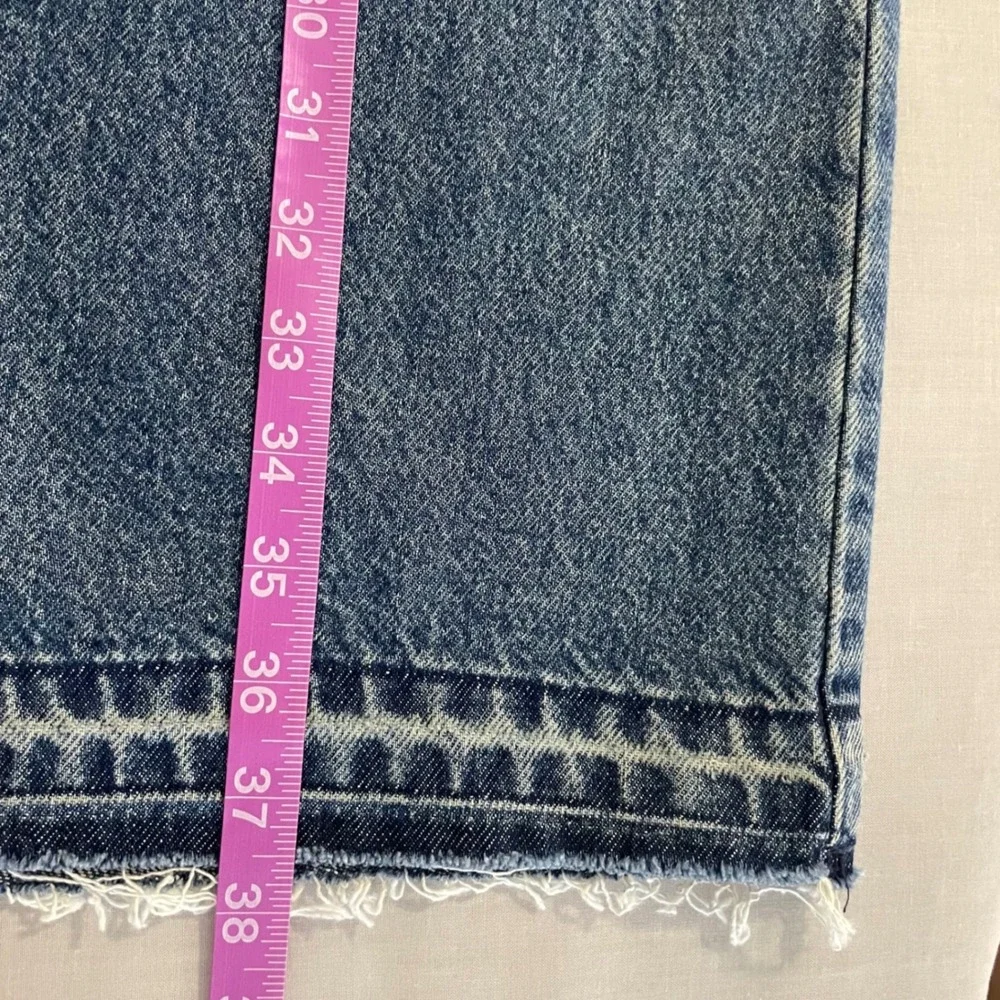Wrangler Women's 31 Denim Maxi Skirt Blue Raw Hem‎ Front Slit Medium Wash